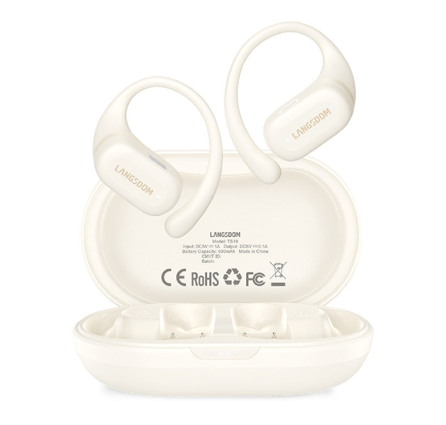 LANGSDOM TS19 Noir Écouteurs Bluetooth 5.4 TWS Écouteurs à conduction osseuse sans fil Casque antibruit à oreille ouverte Écouteurs pour sportif