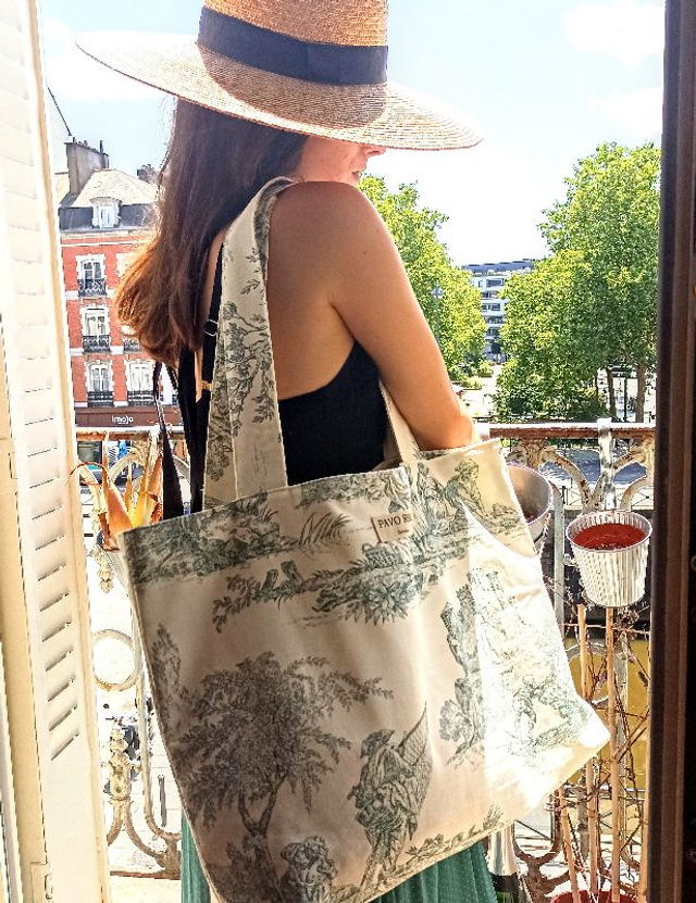 Cabas en toile Jouy vert