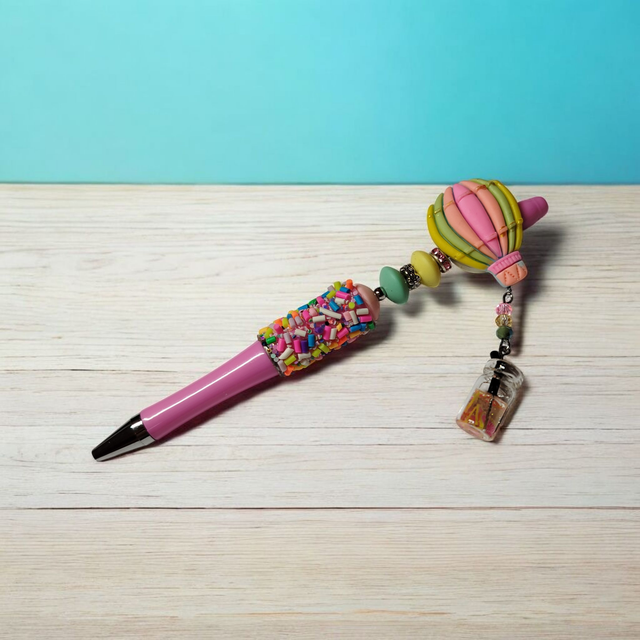 Stylo perles rose jaune vert