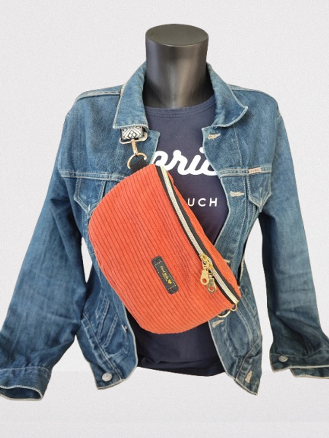 Sac Banane en Velours côtelé orange 