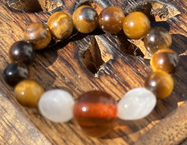 Bague - L/XL - Oeil de Tigre, Pierre de Lune et Ambre