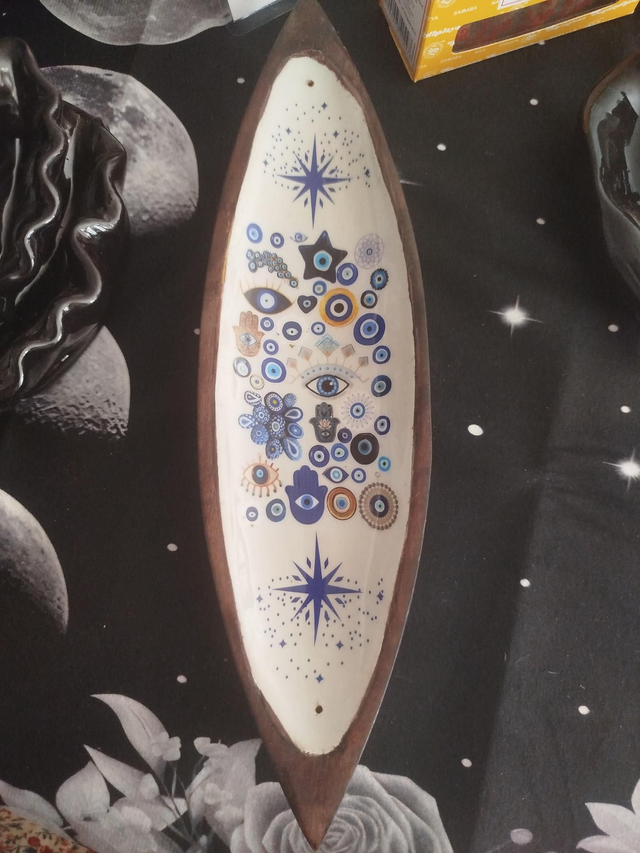 Porte encens en bois de manguier &amp; émail – Œil Protecteur