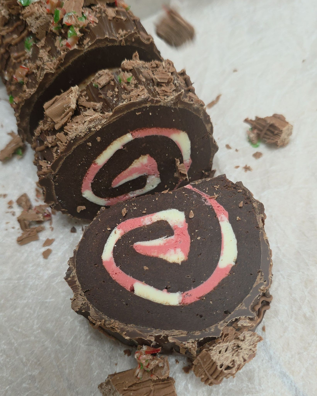 Candy Cane Brownie Yule Log Roll