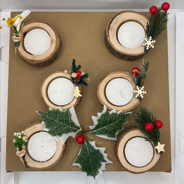 Rustic Christmas tea light candle’s holder with gift box.