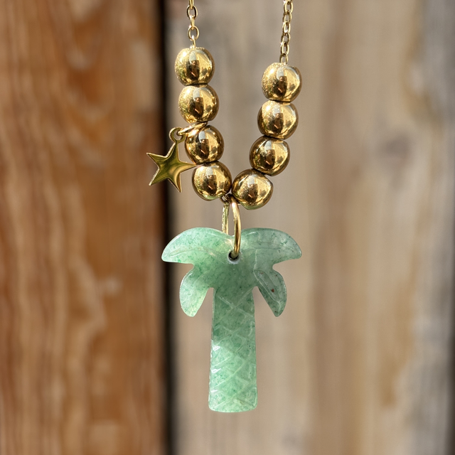 Sautoir Palmier en pierre naturelle Aventurine