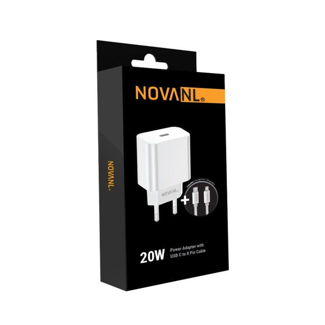 NOVANL ProCharge (20W) Wall Charger with SpeedCharge USB-C to 8 Pin Cable