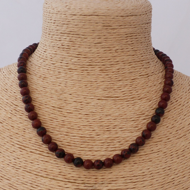 Obsidienne Acajou / Collier de Perles en 6 mm / Boules en Pierres Naturelles Rondes et Polies