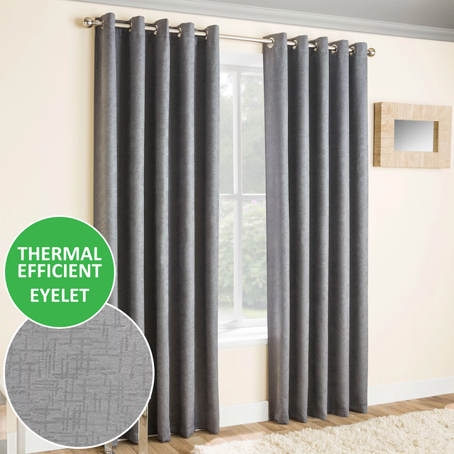  Enhanced Living Vogue Grey Thermal Room Darkening Readymade Eyelet Curtains