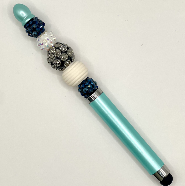 S64 - Stylo à perles ton vert d’eau gros strass