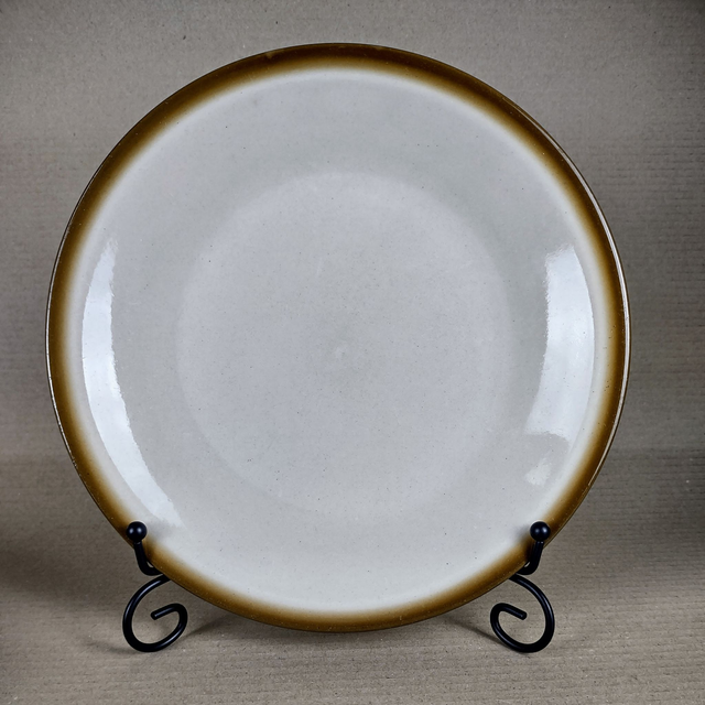 CP Colditz | Dinerbord Groot plat bord (diameter 24,0 cm | hoogte 3,0 cm) voormalig DDR in Crème kleur met bruine bies bovenrand | Vintage