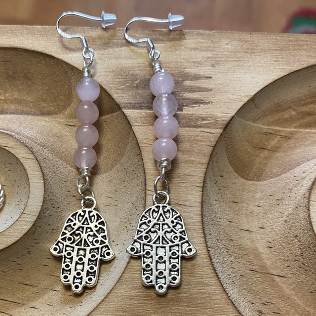 Rose Quartz &amp; heart earrings 