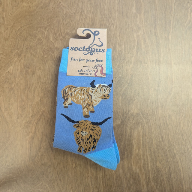 Highland Coo Socks - Child 12-3, Denim Blue/Blue