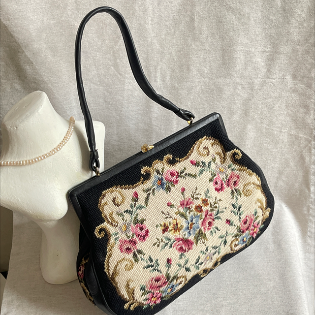 Handtasche Gobelin bestickt Mid-Century