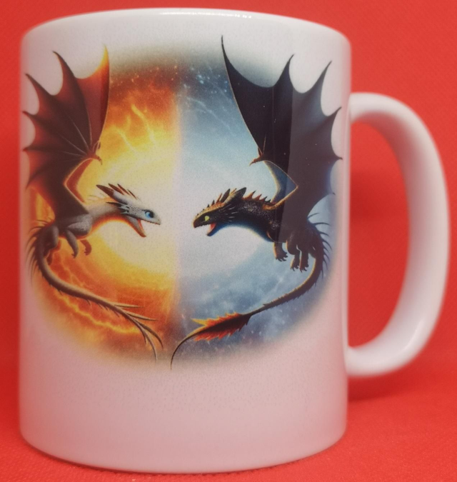 Custom Printed How To Train Your Dragon Dark &amp; Light Furies Fight Mug 