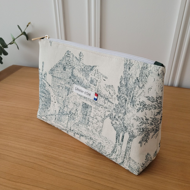 Trousse Margot Toile de Jouy verte