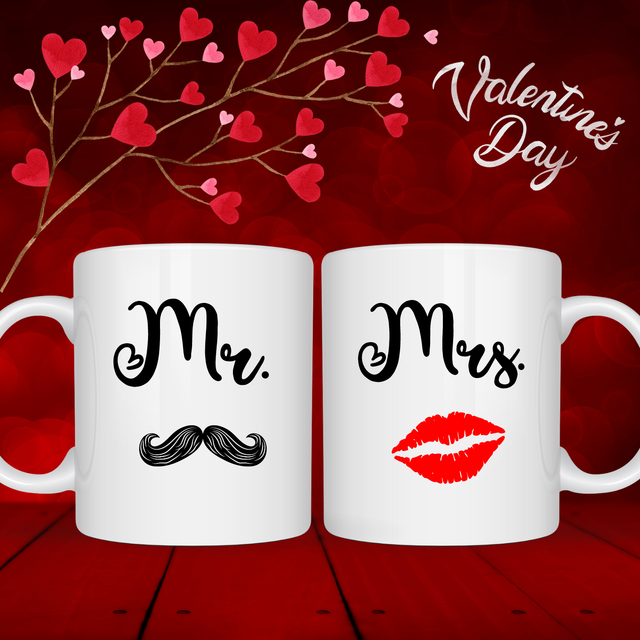 Duo de Mugs personnalisés couple Mr &amp; Mrs