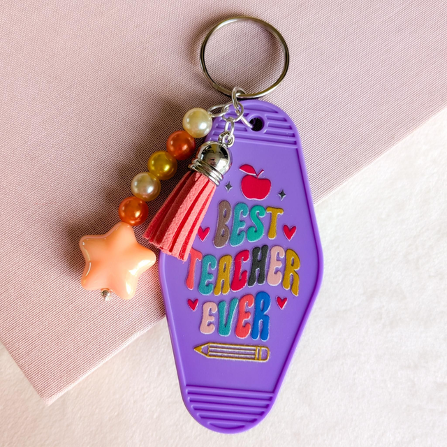 'Best Teacher' Keyring - Purple