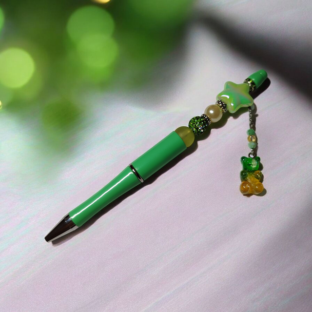 Stylo perles vert jaune