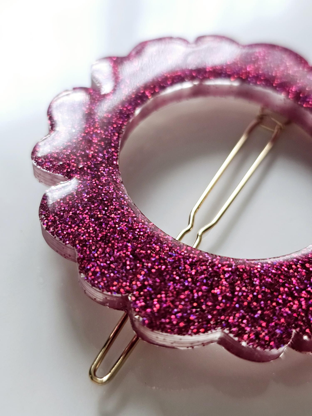 BARRETTE FLEUR PAILLETTES FUSHIAS