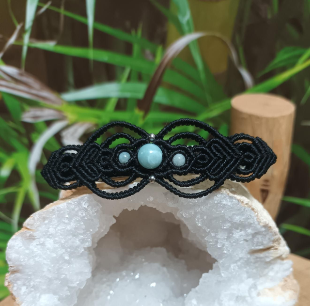 Barrette en micro-macramé et amazonite de chine