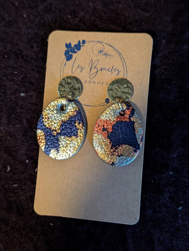 Boucles d'oreilles Aura marine dorée au007