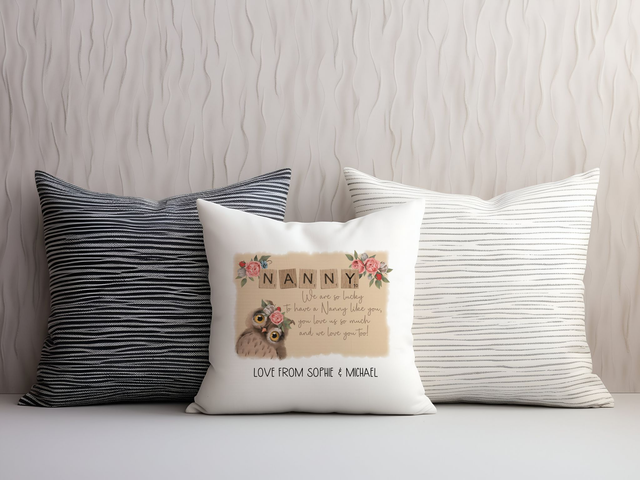 Personalised Owl design Cushion for Nanny, Nannie, Nana, Gran, Grandma, Nan or Great Grandma