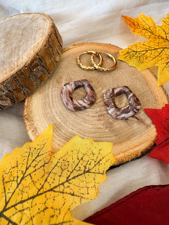 Boucles d'oreilles interchangeables Éléonore marbrée marron