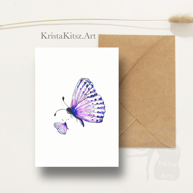 Ansichtkaart twee Vlinders , schilderkunst , inclusief envelop, van origineel schilderij