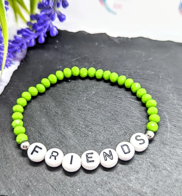 Green Ceramic Beaded "Friends" Children's Stretch Bracelet 