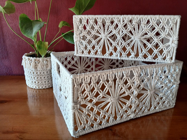  Lot de 2 Paniers de rangement en macramé fait main | Décoration bohème chic
