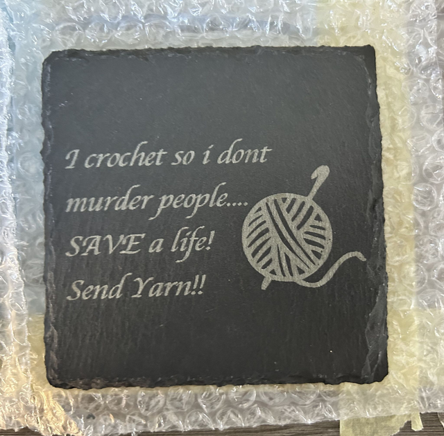 Crochet themed welsh slate coaster 10 cm square