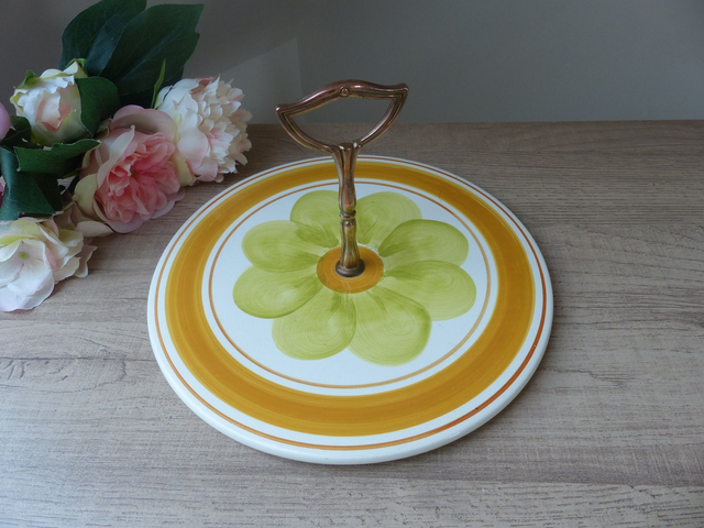 Ancien Plateau à Fromages décor fait main faïence de Salins France Décoration Cuisine Bohème Vintage, Plat à Fromages Décor Seventies