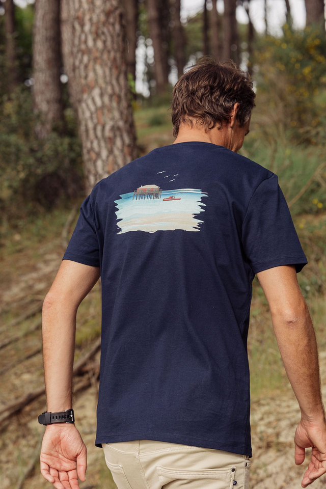 PILOTIS - T-SHIRT COL ROND BLEU MARINE 