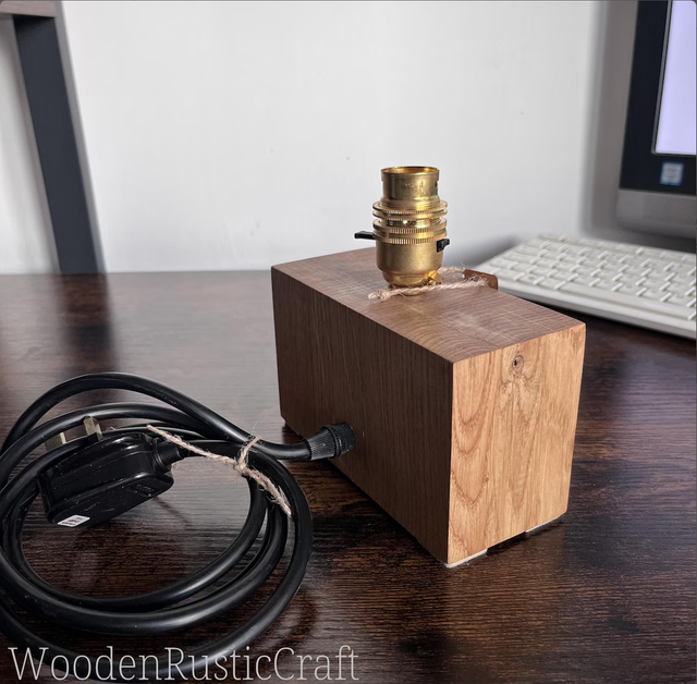 Solid Oak Bedside Lamp Base | Rustic Lamp Base