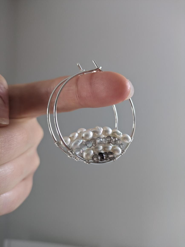 Sterling silver pearl and labradorite hoops