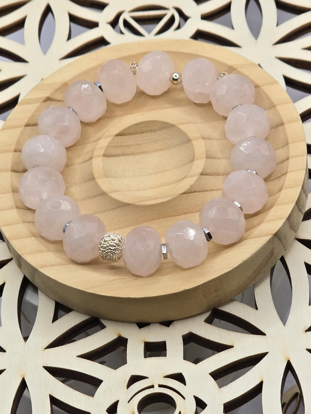 Bracelet Quartz rose à facettes XL 1,2 cm