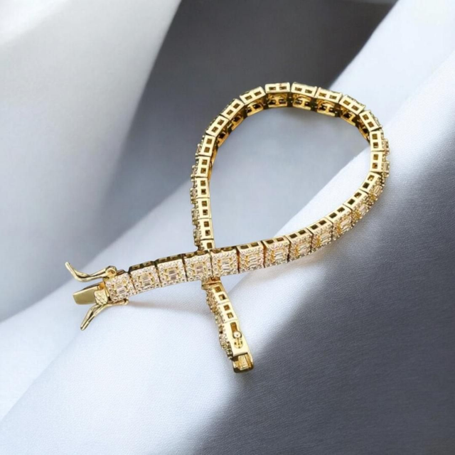 Bracelet Hip-Hop en Zircon Cubique Carré et Plaqué Or 18K - Homme