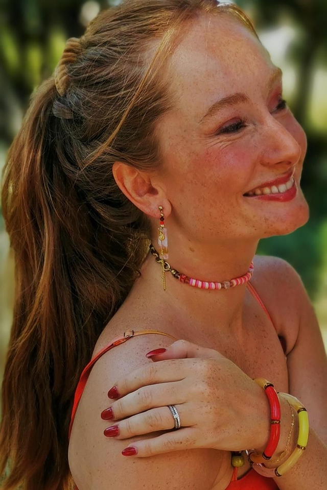 Boucles d&#039;oreilles Jaune, Rose &amp; Coquillage