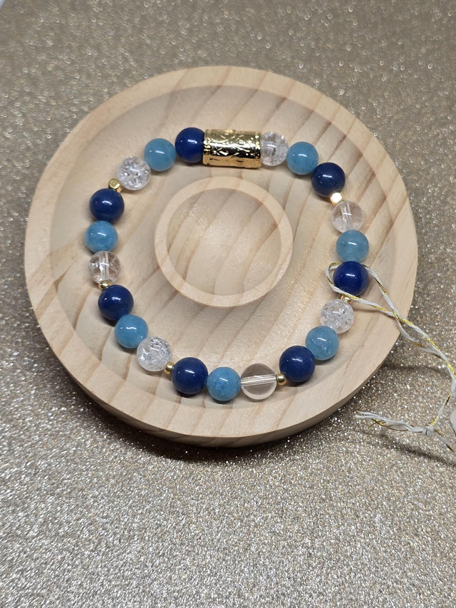 Bracelet Aventurine et Quartz bleu, Cristal de roche en 0,8 cm