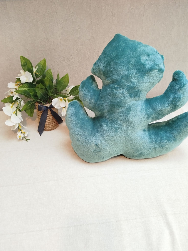 Coussin feuille de monstera kawaii 40 cm verte foncé