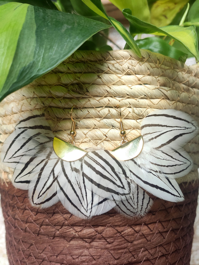 Boucles d'oreilles demi-lune Faisan argenté