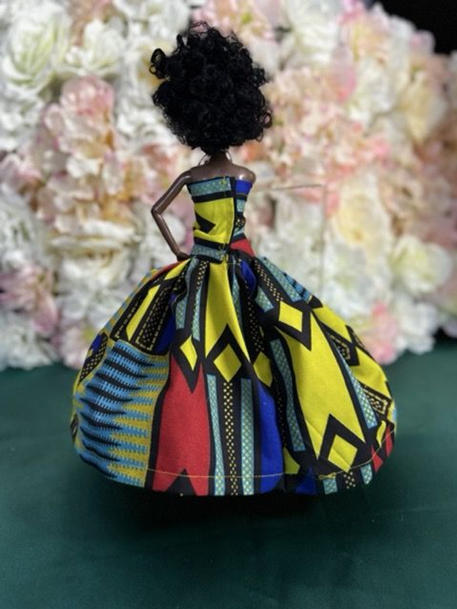 Poupée – Robe en Wax coloré & Coiffe assortie - Fait main