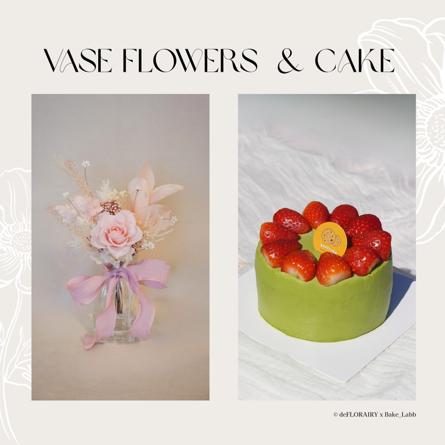 Rose: Blush Whimsy Flower in Vase & 6" Whole Cake | Direct Home Delivery | 4 Days in Advance