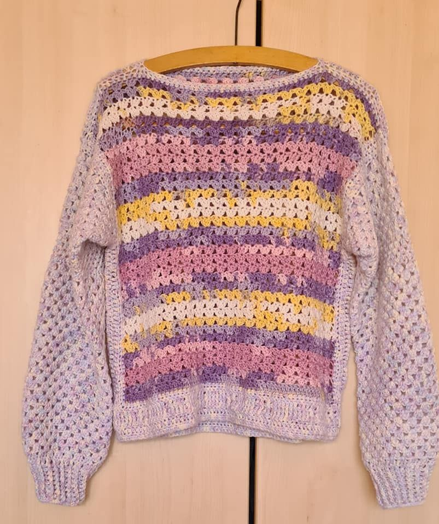 Crochet Squares or stripes unique jumper pastel colours teen adult