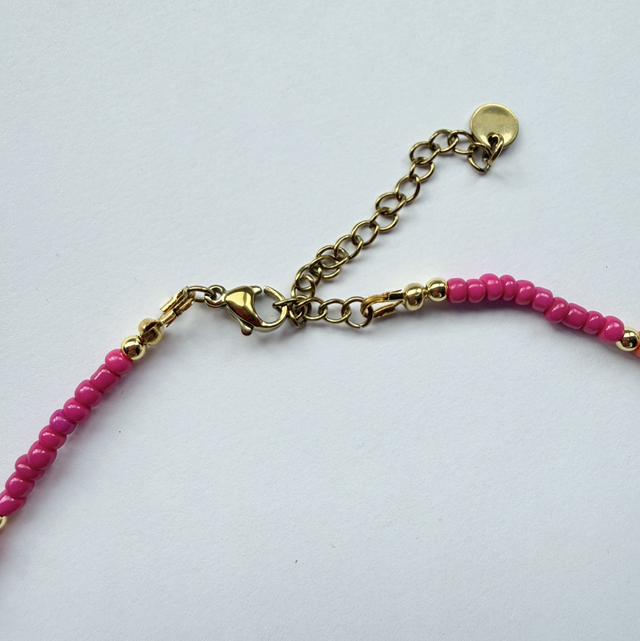 GIGI - Pink & Orange Pearl Beaded Choker Style Necklace
