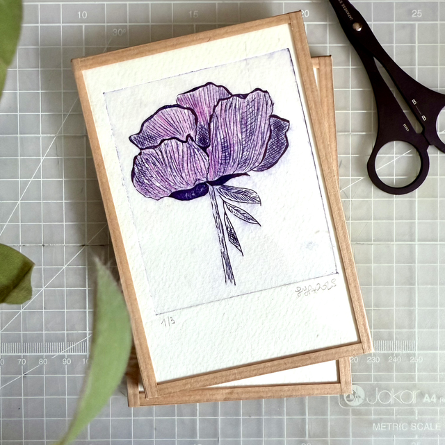 Solitaire taille douce bleu - petite estampe 10x15