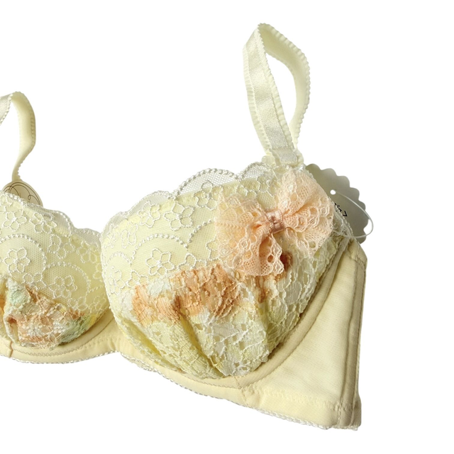 Yellow multicolour floral embroidered Japanese Bra UK 30C