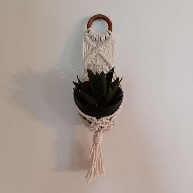 Mini porte plante en macramé anneau bois