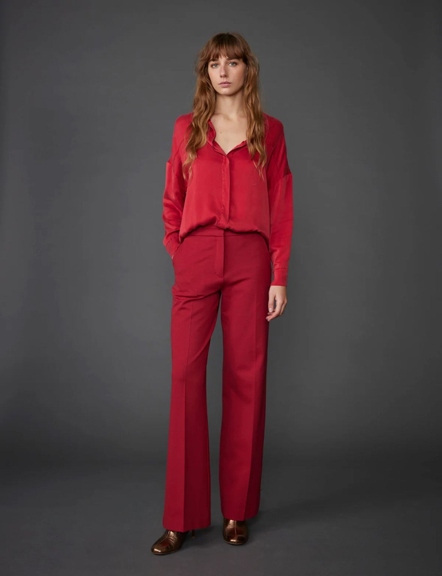 Red Stretch Tailored Wide Leg Pants