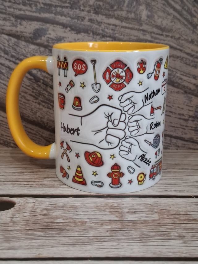 Papa ou grands pères  pompier Personnalisé avec mains en 3D jaune